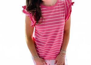 NEW APNY stripe ruffle cap tee in pink/white